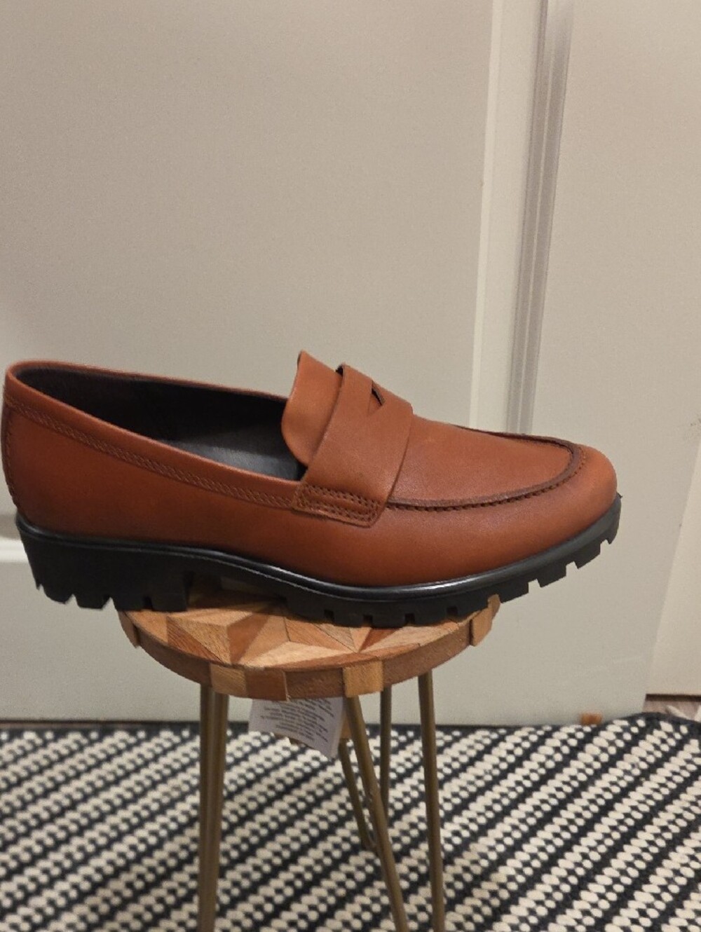 Ecco Womens Cognac Leather Penny Loafers - Picture 4 of 8
